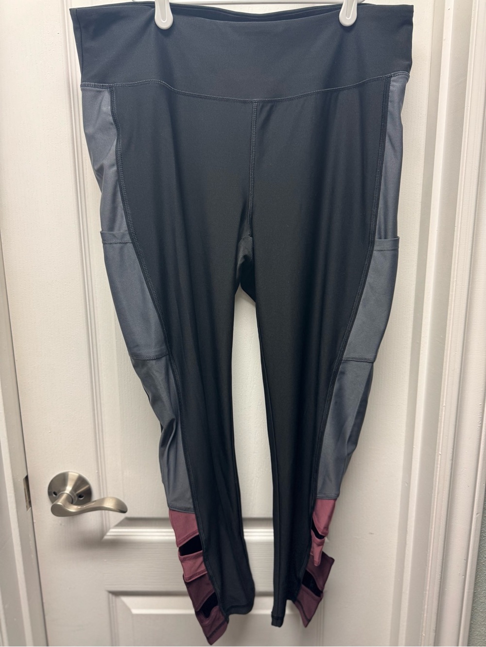 Maurices Black Leggings with Gray Panels and Wine Accents